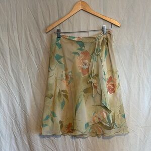 B. Moss Floral Wrap Skirt in Cream with Green, Teal, and Orange